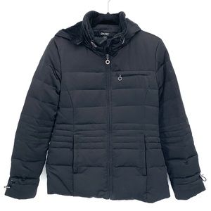 DKNY Coat Black Down Filled Hooded Winter Coat Size Small